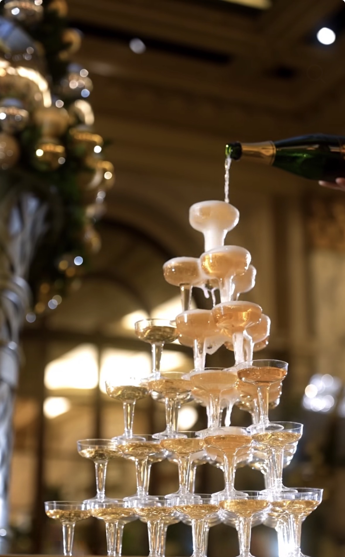 Champagne tower at a private celebration