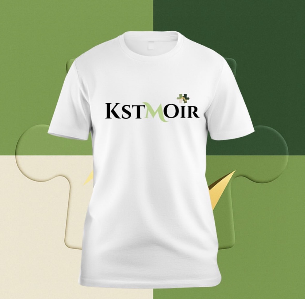 The Kstmoir Signature Tee in white with the three-color Kstmoir logo